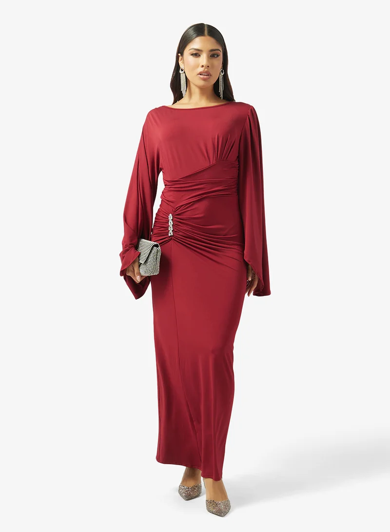 Khizana  Ruched Bodycon Dress With Slit Sleeves for Women | Best Price UAE